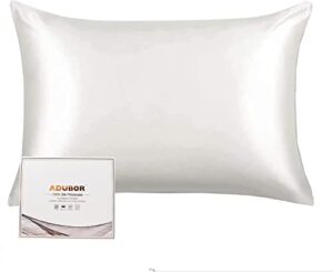 adubor mulberry silk pillowcase for hair and skin with hidden zipper, both side 23 momme silk,900 thread count (20x26inch, standard size, ivory white, 1pc)