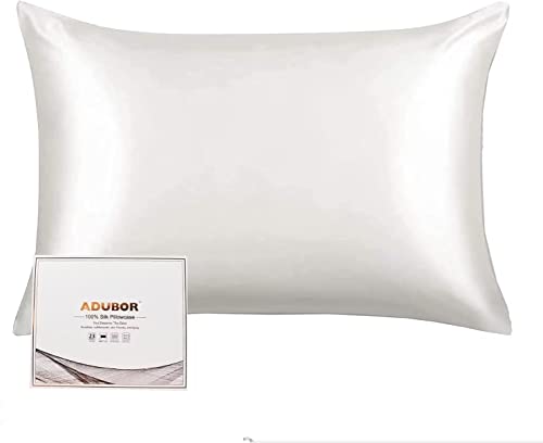 Adubor Mulberry Silk Pillowcase for Hair and Skin with Hidden Zipper, Both Side 23 Momme Silk,900 Thread Count (20x26inch, Standard Size, Ivory White, 1pc)