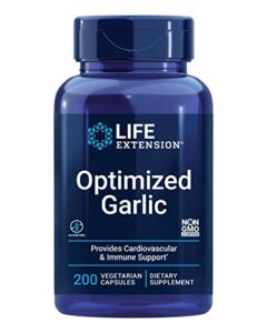 life extension optimized garlic 1200 mg – garlic extract supplement for heart health & immune system support – gluten-free, non-gmo, vegetarian – 200 capsules