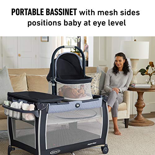 Graco Pack 'n Play Day2Dream Bassinet Playard | Features Portable Bedside Bassinet, Diaper Changer, and More, Hutton