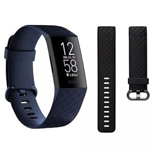 fitbit charge 4 advanced fitness tracker w/ built-in gps, fitbit pay, 24/7 heart rate tracking, sleep score, 7 days battery – us model (black & blue s/l bands included) storm blue (renewed)