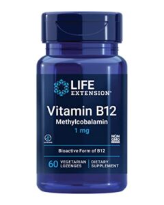 life extension vitamin b12 methylcobalamin 1mg – vitamin b supplement for brain health & cognition – vegetarian lozenges dissolve in your mouth -gluten-free, non-gmo, vegetarian – 60 counts
