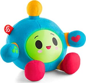 fisher-price happy world huggy wuggy bug, take-along soft plush toy with lights, music and sounds for infants and toddlers ages 6 months and up