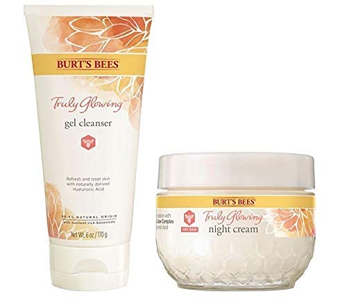 Burt's Bees Truly Glowing Moisture Bundle - Face Cleanser 6 Ounces and Night Face Cream 1.8 Ounces