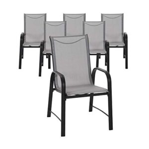 cosco outdoor living dining chairs, 6-pack, gray frame, light gray sling (88645glge)