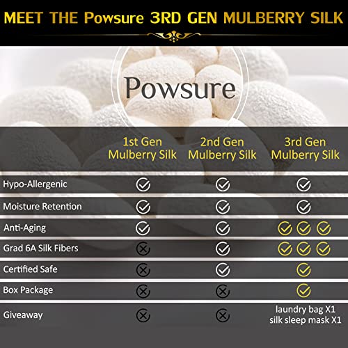 Powsure 100% Mulberry Silk Pillowcase for Hair and Skin - Standard 20"x26" - Silver Grey Zippered 22 Momme Pure Silk Pillow Cases Soft Pillow Covers (Pack of Pillowcase - Eye Mask)