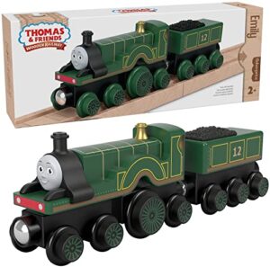 thomas & friends wooden railway toy train emily push-along wood engine & coal car for toddlers & preschool kids ages 2+ years