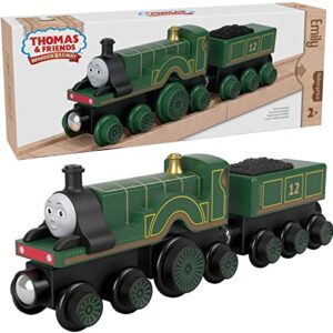 Thomas & Friends Wooden Railway Toy Train Emily Push-Along Wood Engine & Coal Car For Toddlers & Preschool Kids Ages 2+ Years