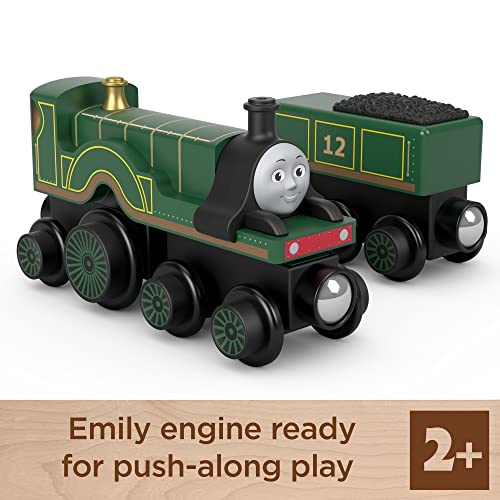 Thomas & Friends Wooden Railway Toy Train Emily Push-Along Wood Engine & Coal Car For Toddlers & Preschool Kids Ages 2+ Years