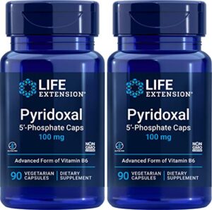 life extension pyridoxal-5′-phosphate caps p5p 100 mg, 90 veg capsules (pack of 2) – advanced vitamin b6 supplement
