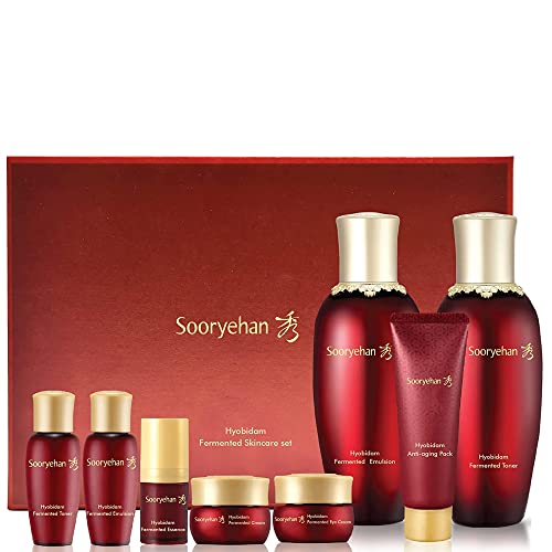 SOORYEHAN HYOBIDAM FERMENTED SKINCARE GIFT SET - Korean Skincare, Revitalizing Toner, Emulsion Lotion, Essence, Cream, Cleansing Foam, Sheet Mask (400ml / 13.52 Fl Oz) by LG BEAUTY