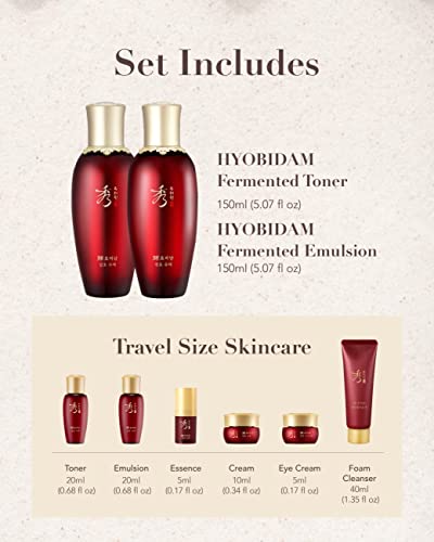 SOORYEHAN HYOBIDAM FERMENTED SKINCARE GIFT SET - Korean Skincare, Revitalizing Toner, Emulsion Lotion, Essence, Cream, Cleansing Foam, Sheet Mask (400ml / 13.52 Fl Oz) by LG BEAUTY