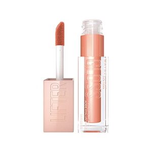 maybelline lifter gloss, hydrating lip gloss with hyaluronic acid, high shine for plumper looking lips, amber, cream neutral, 0.18 ounce