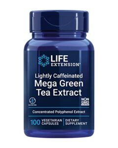 life extension lightly caffeinated mega green tea extract – 98% egcg polyphenols supplement for heart and brain health support for men and women – gluten free, non-gmo, vegetarian – 100 count