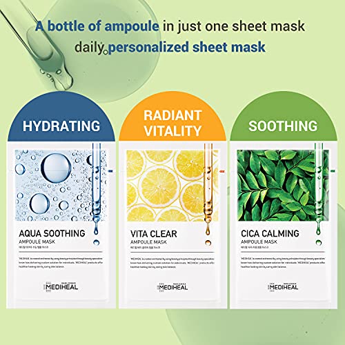 Mediheal Cica Calming Ampoule Mask 10Pack - Soothing Facial Mask Sheet with Centella Asiatica Extract, Soothe Irritated Skin and Smoothen Texture, Ultra Adhesion Tencel Sheet