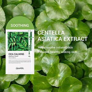 Mediheal Cica Calming Ampoule Mask 10Pack - Soothing Facial Mask Sheet with Centella Asiatica Extract, Soothe Irritated Skin and Smoothen Texture, Ultra Adhesion Tencel Sheet