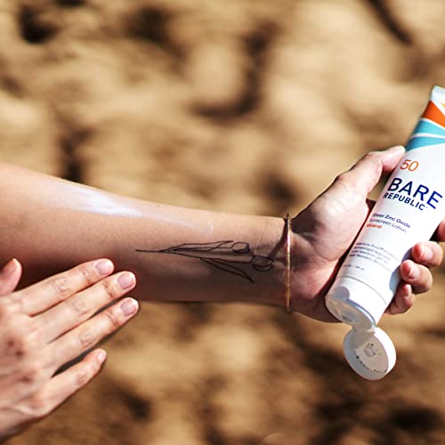 Bare Republic Sport Mineral Sunscreen SPF 50 Sunblock Body Lotion, Free of Chemical Actives, Vanilla Coco Scent, 5 Fl Oz.