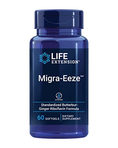 Life Extension Migra-Eeze - Butterbur Root Extract with Vitamin B2 (Riboflavin) & Ginger Supplement - Formula to Ease Head Discomfort - Gluten-Free — 60 Softgels