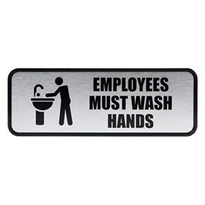 cosco business sign, brushed metallic, employees must wash hands, 9″ x 3″ (098205)