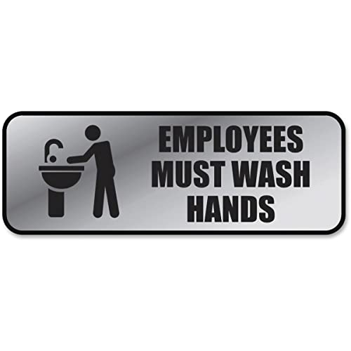 COSCO Business Sign, Brushed Metallic, EMPLOYEES MUST WASH HANDS, 9" x 3" (098205)