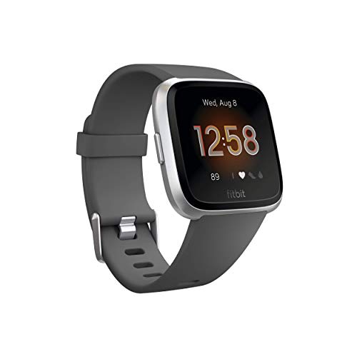 Fitbit Versa Lite Smartwatch,GPS,Charcoal/Silver Aluminum, One Size (S & L Bands Included)