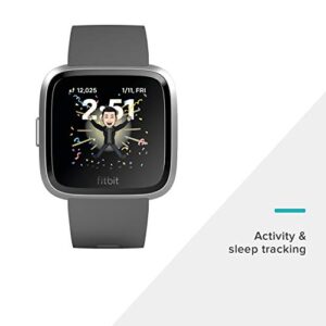 Fitbit Versa Lite Smartwatch,GPS,Charcoal/Silver Aluminum, One Size (S & L Bands Included)