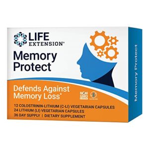 life extension memory protect – brain & memory health support formula neuro supplement – gluten-free, non-gmo, vegetarian – 12 colostrinin-lithium (c-li) capsules + 24 lithium (li) capsules