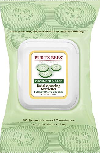 Burt's Bees Facial Cleansing Towelettes, Cucumber and Sage, 30 Count (Pack of 6)