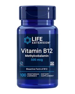 life extension vitamin b12 methylcobalamin 500mcg – vitamin b12 supplement for general energy and brain health – sugar free vegetarian lozenges dissolve in your mouth – once daily – 100 count