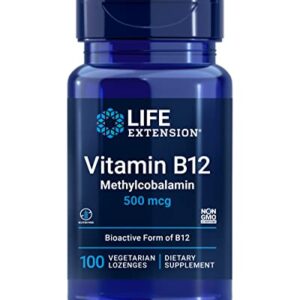 Life Extension Vitamin B12 Methylcobalamin 500mcg - Vitamin B12 Supplement For General Energy and Brain Health - Sugar Free Vegetarian Lozenges Dissolve in Your Mouth - Once Daily - 100 Count