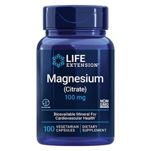 life extension magnesium (citrate) 100 mg – magnesium supplement for men and women – for heart and bone health, immune system support – gluten-free, non-gmo – 100 vegetarian capsules