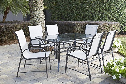 Cosco Outdoor Dining Set, 7 Piece, Gray Frame, Light Gray Sling