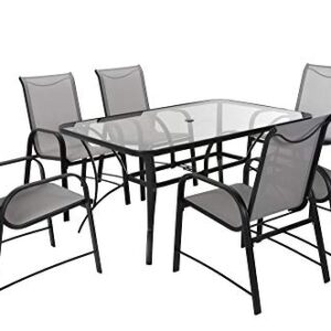 Cosco Outdoor Dining Set, 7 Piece, Gray Frame, Light Gray Sling