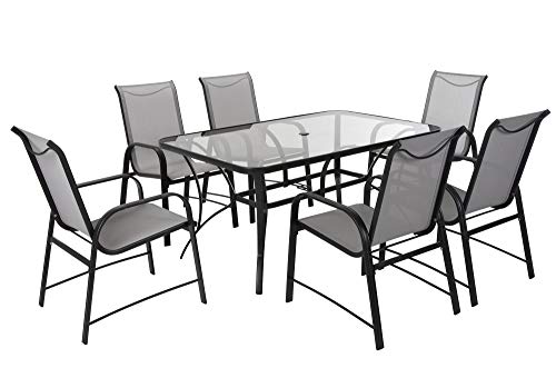 Cosco Outdoor Dining Set, 7 Piece, Gray Frame, Light Gray Sling