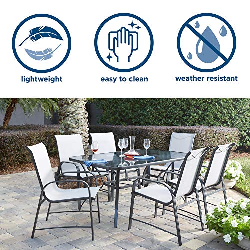 Cosco Outdoor Dining Set, 7 Piece, Gray Frame, Light Gray Sling