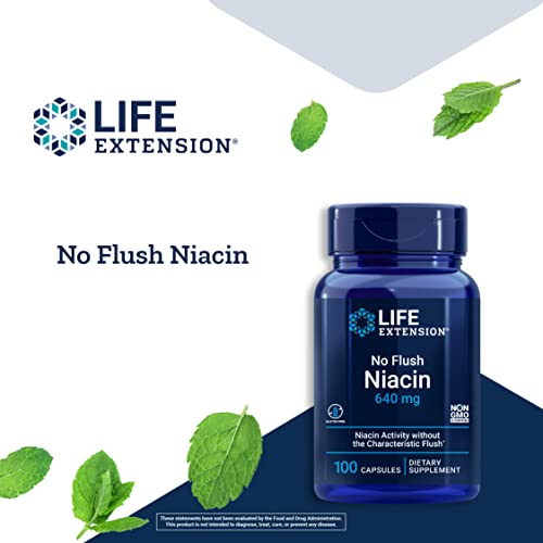 Life Extension No Flush Niacin 640 mg - Flush Free Vitamin B Supplement with Inositol for Healthy Metabolism and Cholesterol Management – Non-GMO, Gluten-Free - 100 Capsules