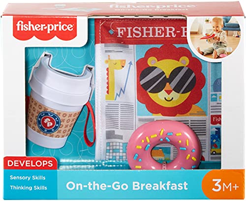 Fisher-Price On-The-Go Breakfast Gift Set, 3 take-Along Sensory Toys for Baby Ages 3 Months and Older