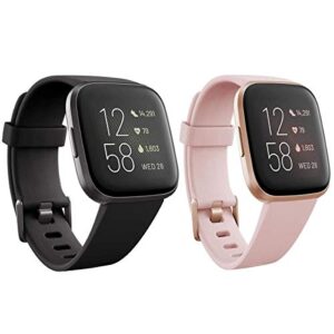 fitbit versa 2 health and fitness smartwatch with heart rate pair – black/carbon & copper rose