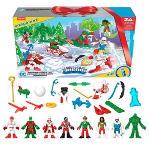 imaginext dc super friends advent calendar, christmas gift of 24 figures & accessories for preschool kids ages 3+ years