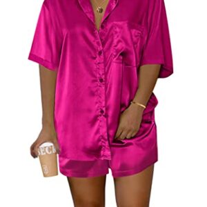 Ekouaer Short Pajama Set Womens Slipping Lounge Set Silk Nightwear Pjs Satin Short Sleeve Shirts & Shorts (Rose,L)