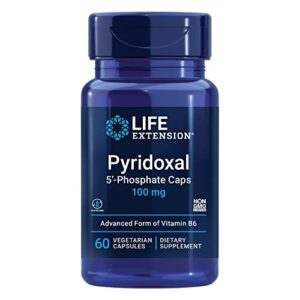 life extension pyridoxal 5′-phosphate 100 mg p5p – essential vitamin b6 for heart, nerve & eye health – glucose & blood sugar supplement – gluten-free, non-gmo – 60 vegetarian capsules