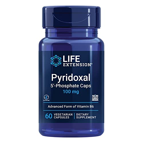 Life Extension Pyridoxal 5'-Phosphate 100 mg P5P – Essential Vitamin B6 For Heart, Nerve & Eye Health – Glucose & Blood Sugar Supplement - Gluten-Free, Non-GMO - 60 Vegetarian Capsules