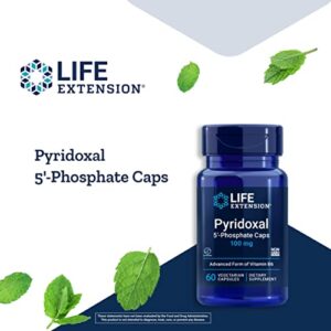 Life Extension Pyridoxal 5'-Phosphate 100 mg P5P – Essential Vitamin B6 For Heart, Nerve & Eye Health – Glucose & Blood Sugar Supplement - Gluten-Free, Non-GMO - 60 Vegetarian Capsules
