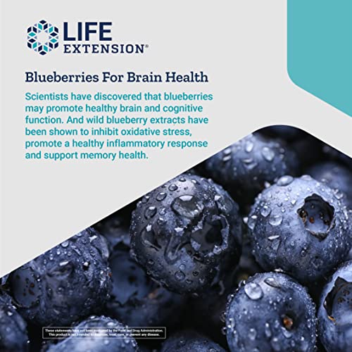 Life Extension Blueberry Extract Capsules - Whole Fruit Wild Blueberry Extract Supplement Pills- For Brain Health Support - Non-GMO, Gluten-Free ,Vegetarian - 60 Capsules