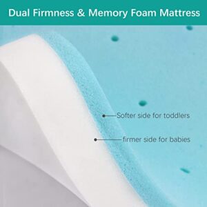 Crib Mattress Topper Memory Foam 2-Inch Fit Standard Crib/Toddler Bed Mattress with Removable Bamboo Crib Mattress Pad Topper Cover Protector Machine Wash & Non-Slip | 52“x 27“