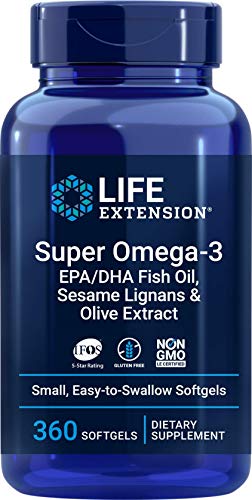 Life Extension Super Omega-3 360 Softgels, Easy to Swallow, EPA/DHA Omega3 Fish Oil, Sesame Lignans & Olive Extract