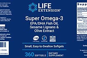 Life Extension Super Omega-3 360 Softgels, Easy to Swallow, EPA/DHA Omega3 Fish Oil, Sesame Lignans & Olive Extract