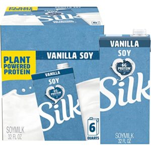 silk shelf-stable soy milk, vanilla, dairy-free, vegan, non-gmo project verified, 1 quart (pack of 6)