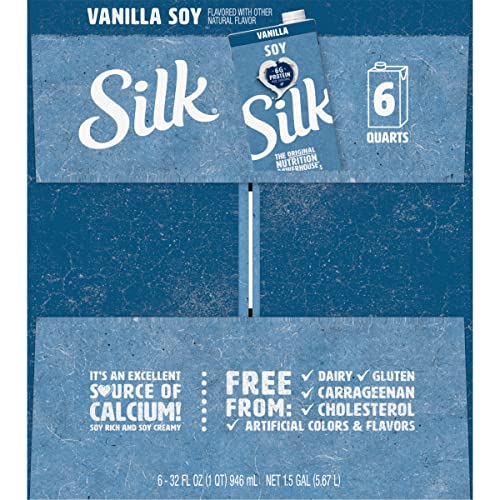 Silk Shelf-Stable Soy Milk, Vanilla, Dairy-Free, Vegan, Non-GMO Project Verified, 1 Quart (Pack of 6)