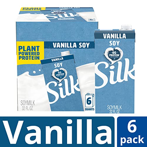 Silk Shelf-Stable Soy Milk, Vanilla, Dairy-Free, Vegan, Non-GMO Project Verified, 1 Quart (Pack of 6)